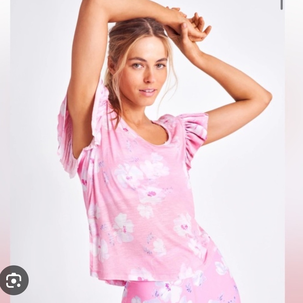 LoveShackFancy Pink Flutter Sleeve Top